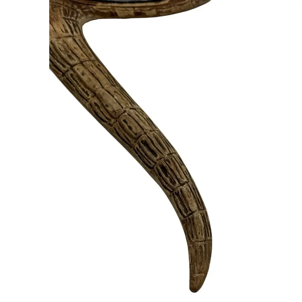 Vintage Carved Alligator Hand Mirror Curved Handle Tail Textured Gator Crocodile